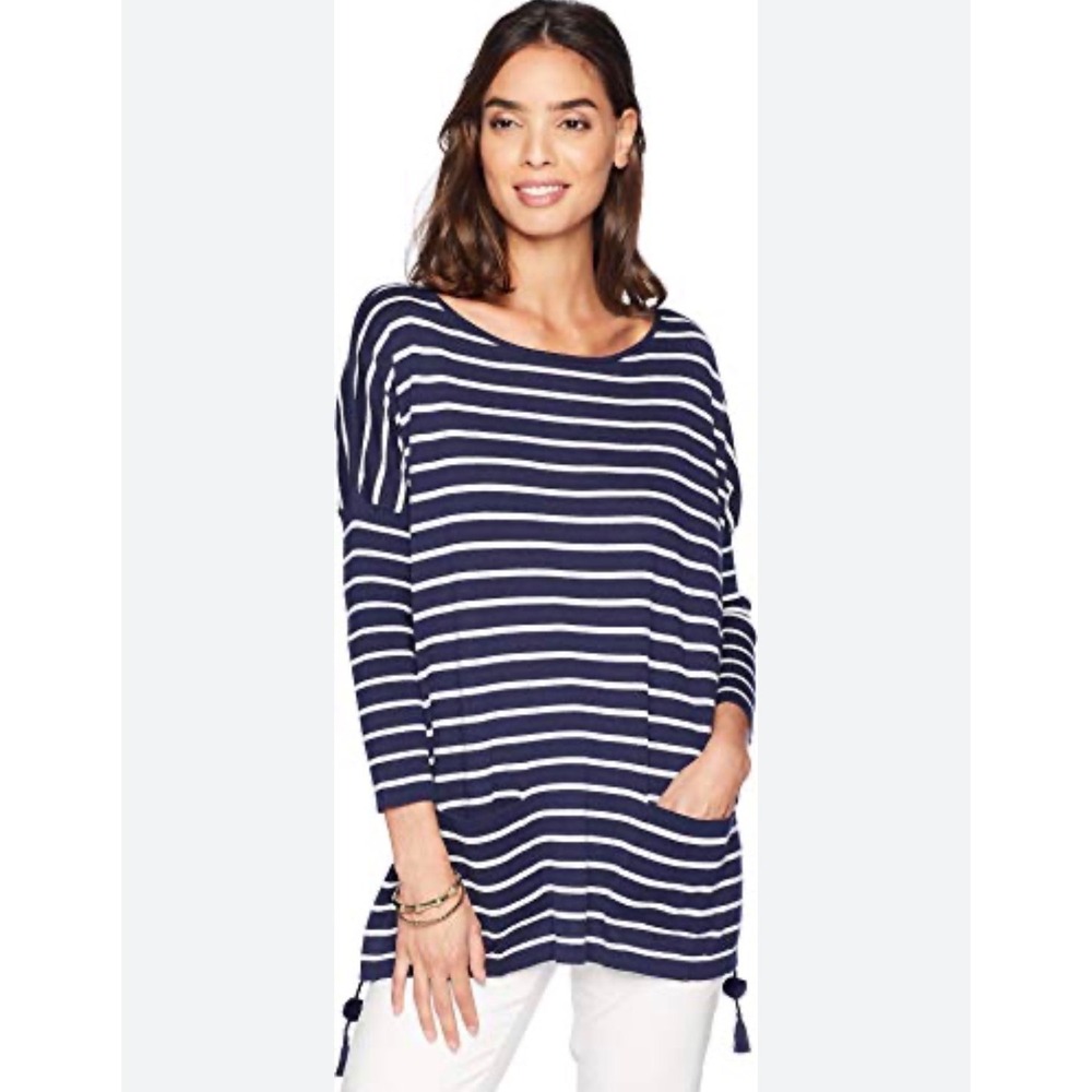 Lilly Pulitzer Striped‎ Tassel Pocket Sweater Tunic XS Navy White